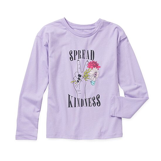 Thereabouts Little & Big Kid Girls Round Neck Long Sleeve Regular Fit Graphic T-Shirt