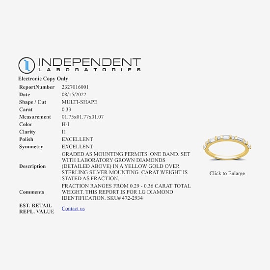 I Said Yes (H-I / I1) Womens 1/3 CT. T.W. Lab Grown White Diamond 14K Gold Over Silver Sterling Silver Wedding Band