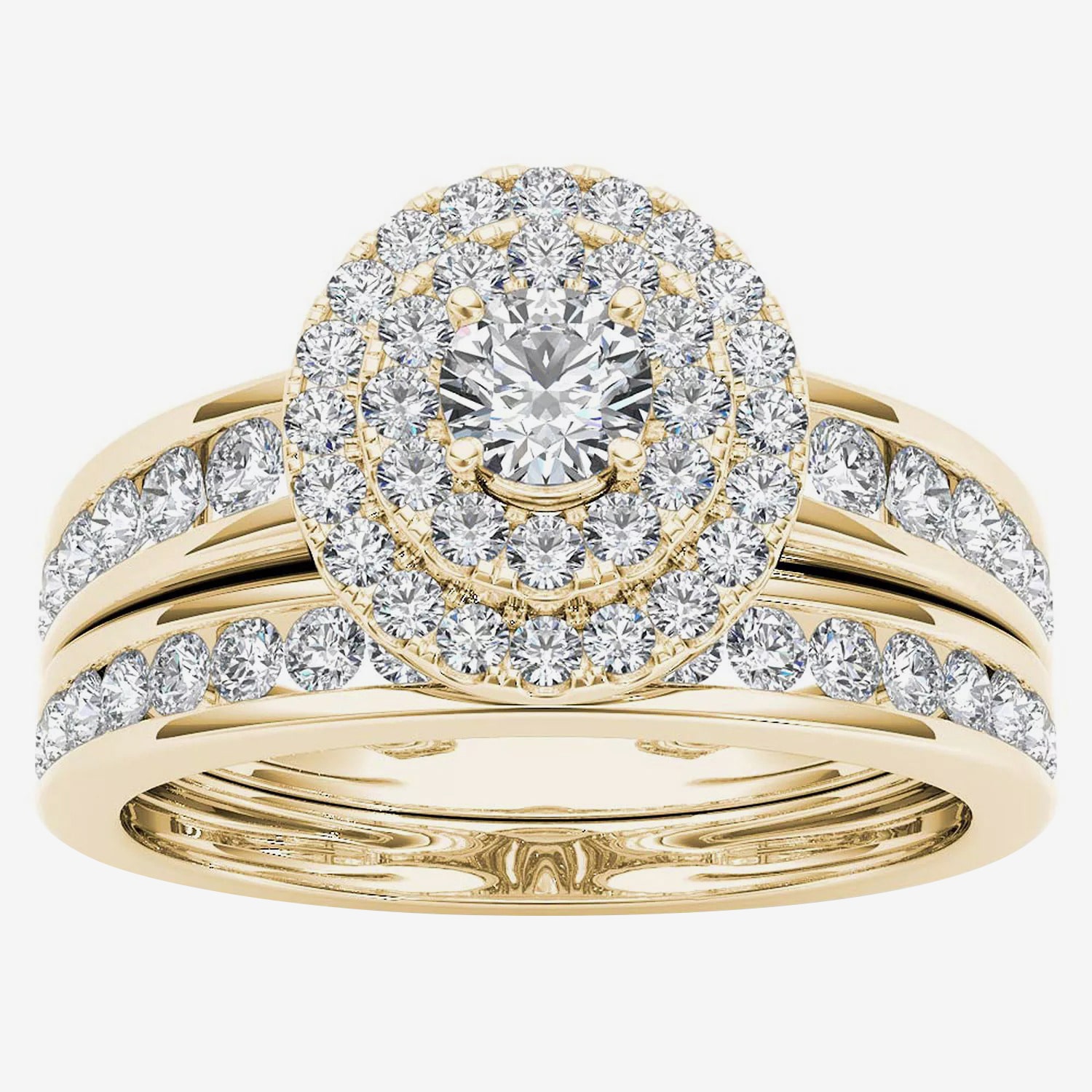 Womens 1 CT. T.W. Natural White Diamond 10K Gold Oval Side Stone Halo Bridal Set