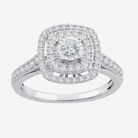 Womens 1/2 CT. T.W. Natural White Diamond 10K Gold Cushion Engagement Ring