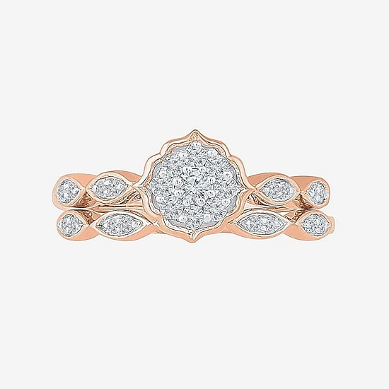Womens 1/3 CT. T.W. Natural White Diamond 10K Gold Round Side Stone Bridal Set