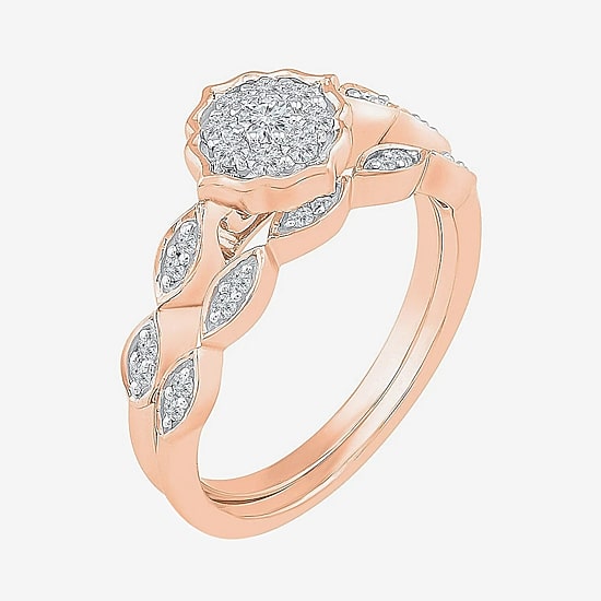 Womens 1/3 CT. T.W. Natural White Diamond 10K Gold Round Side Stone Bridal Set
