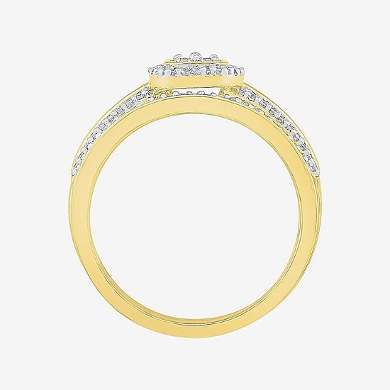 Womens 1/3 CT. T.W. Natural White Diamond 10K Gold Cushion Side Stone Halo Bridal Set