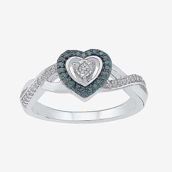 Promise My Love Womens 1/6 CT. T.W. Natural Blue Diamond Sterling Silver Heart Crossover Promise Ring
