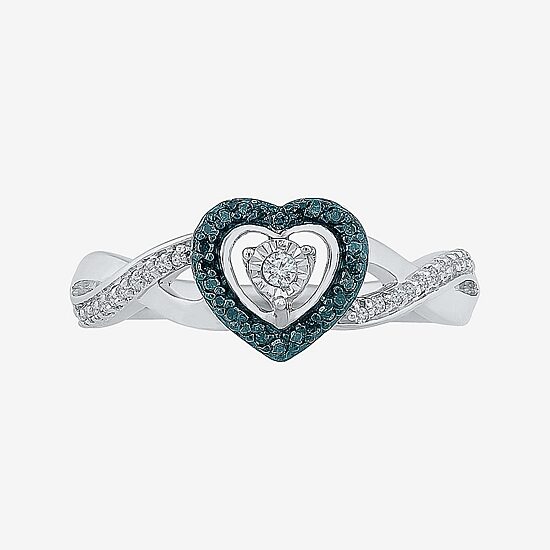 Promise My Love Womens 1/6 CT. T.W. Natural Blue Diamond Sterling Silver Heart Crossover Promise Ring