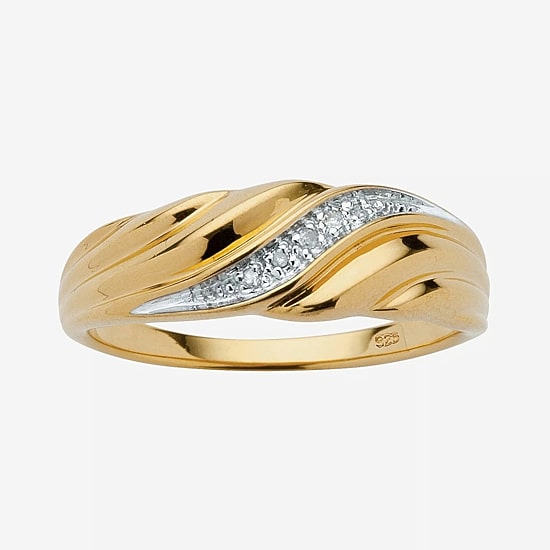 Mens 2MM Diamond Accent Natural White Diamond 18K Gold Over Silver Band