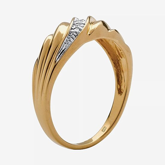 Mens 2MM Diamond Accent Natural White Diamond 18K Gold Over Silver Band