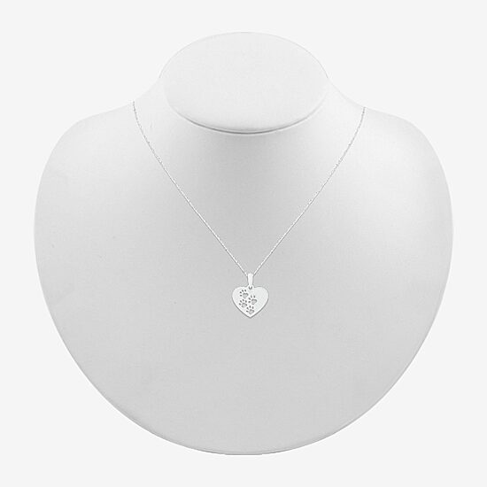 Womens 10K White Gold Cut-out Paw Print Heart Pendant Necklace