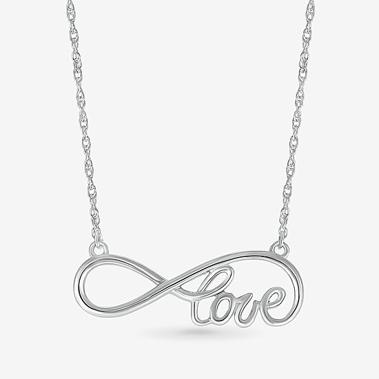 "Love" Womens 10K White Gold Infinity Pendant Necklace