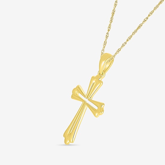 Womens 10K Gold Cross 18 Inch Pendant Necklace