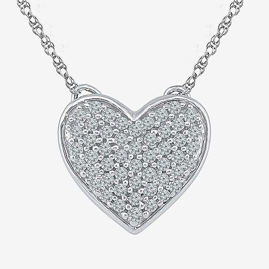 Womens Diamond Accent Natural White Diamond Sterling Silver Heart 18 Inch Pendant Necklace