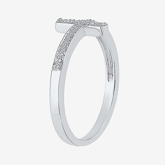 Sideways Womens Diamond Accent Natural White Diamond Sterling Silver Cross Delicate Cocktail Ring