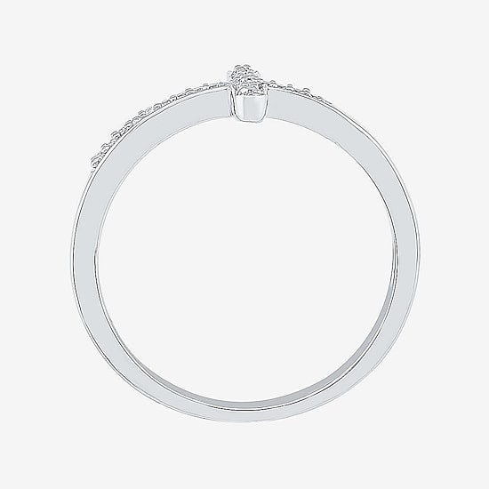 Sideways Womens Diamond Accent Natural White Diamond Sterling Silver Cross Delicate Cocktail Ring