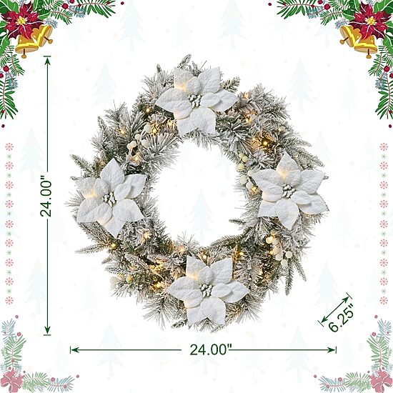 Glitzhome 2ft Pre-Lit Flocked Wreath
