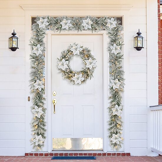 Glitzhome 2ft Pre-Lit Flocked Wreath
