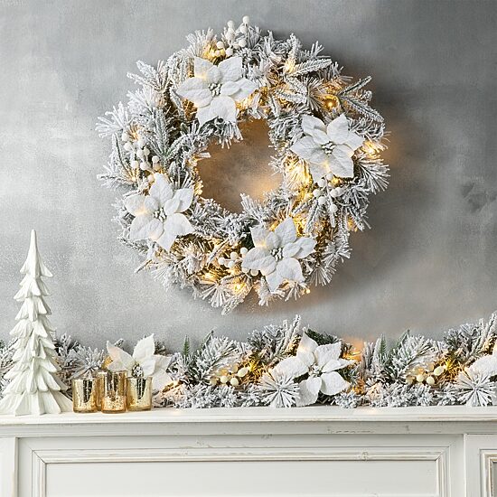 Glitzhome 2ft Pre-Lit Flocked Wreath