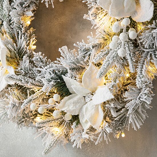 Glitzhome 2ft Pre-Lit Flocked Wreath