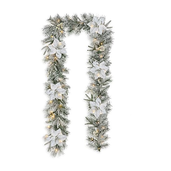 Glitzhome 9ft Pre-Lit Flocked Pine Christmas Indoor Garland