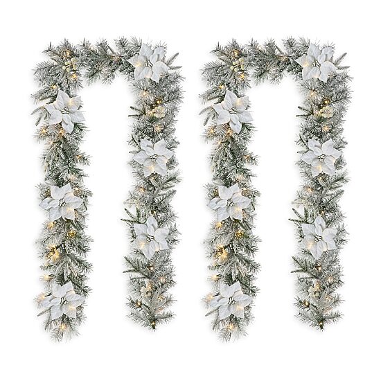 Glitzhome 2pc 9ft Pre-Lit Flocked Indoor Christmas Garland