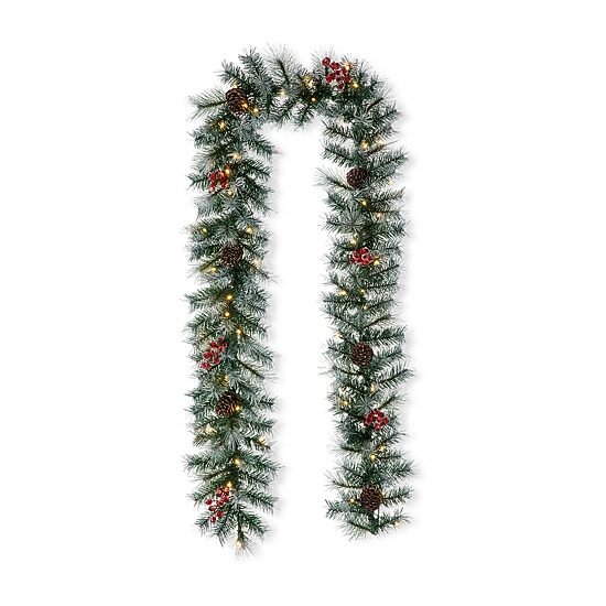 Glitzhome 9ft Pre-Lit Red Berries Christmas Indoor Garland