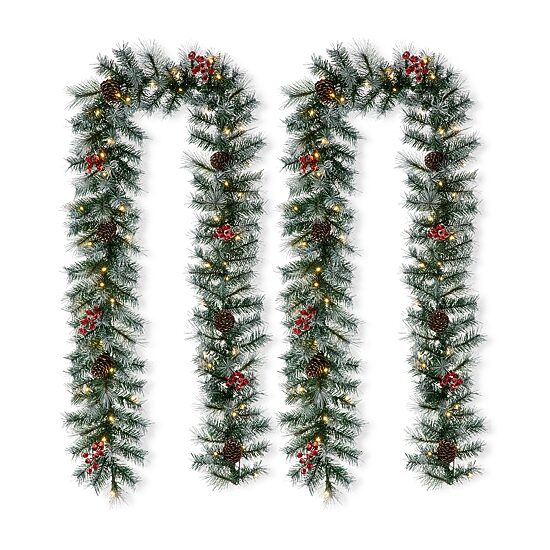 Glitzhome 2pc 9ft Pre-Lit Red Berries Indoor Christmas Garland