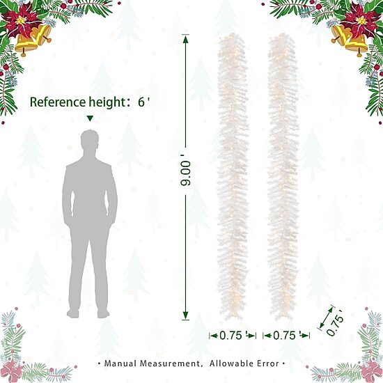 Glitzhome 2pc 9ft Pre-Lit White Pine Indoor Christmas Garland