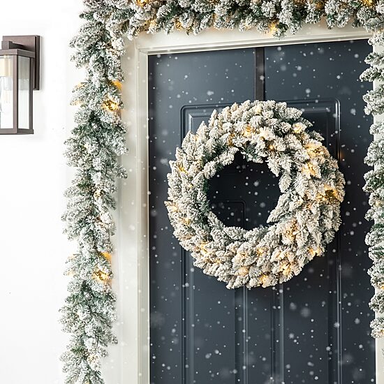 Glitzhome 2pc 6ft Pre-Lit Flocked Indoor Christmas Garland