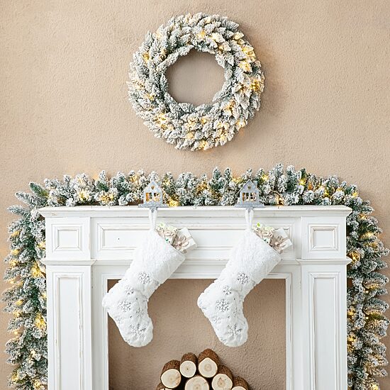 Glitzhome 2pc 6ft Pre-Lit Flocked Indoor Christmas Garland