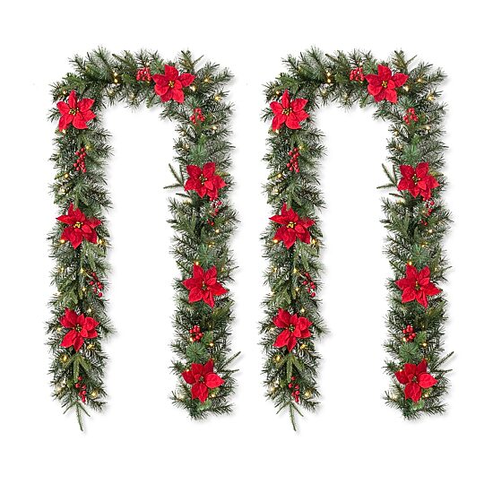 Glitzhome 2pc 9ft Pre-Lit Red Berries Indoor Christmas Garland