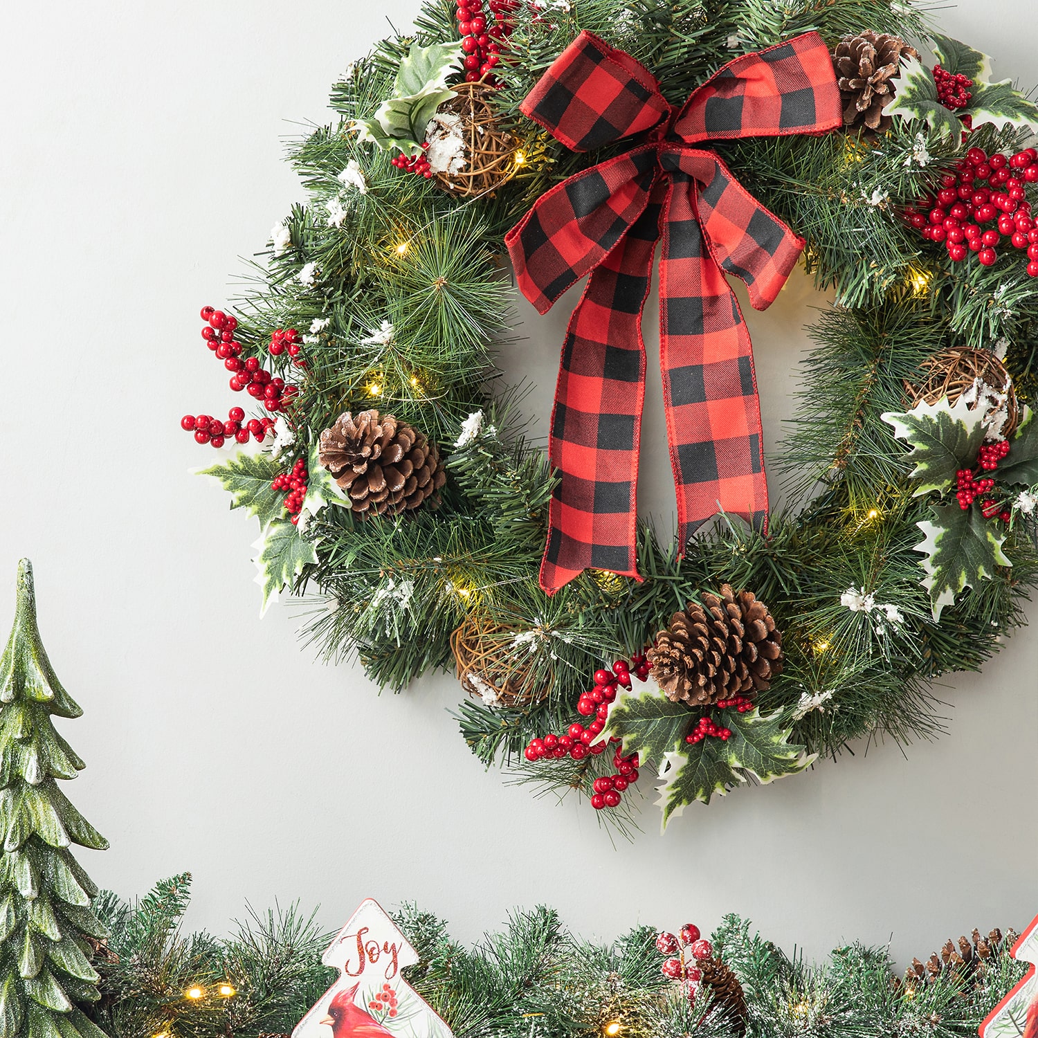 Glitzhome 2ft Snow Berry Twig Ball Wreath