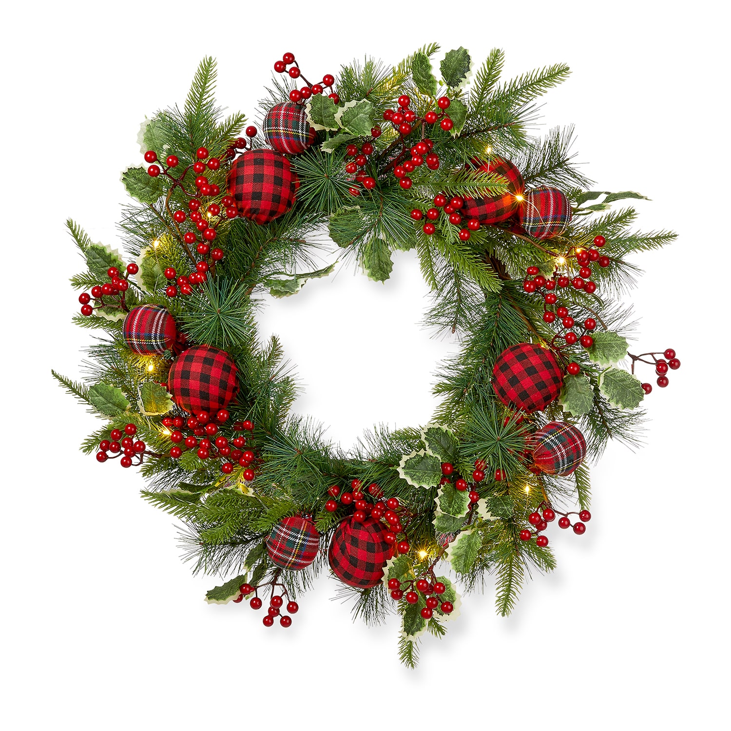 Glitzhome 2ft Ornament Berry Holly Pine Wreath