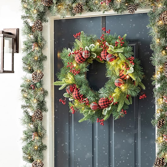 Glitzhome 2ft Ornament Berry Holly Pine Wreath