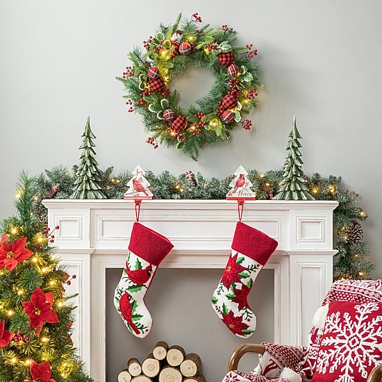 Glitzhome 2ft Ornament Berry Holly Pine Wreath