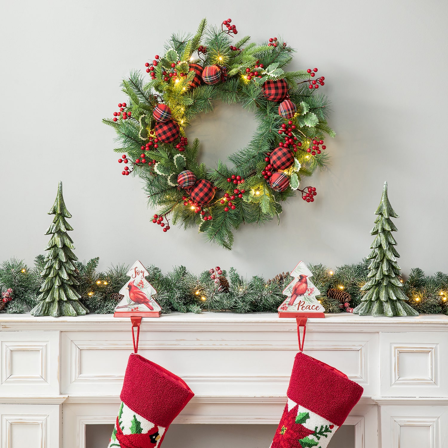 Glitzhome 2ft Ornament Berry Holly Pine Wreath