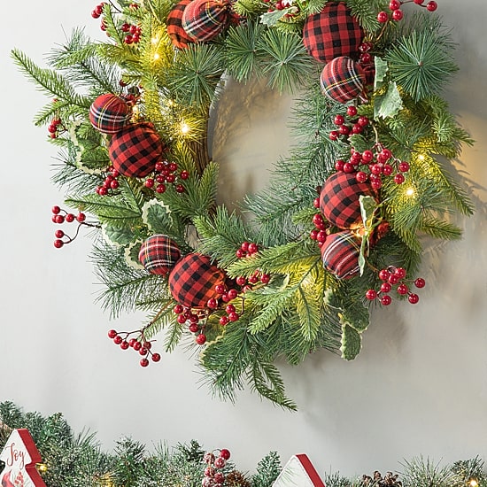 Glitzhome 2ft Ornament Berry Holly Pine Wreath