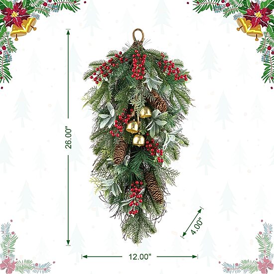 Glitzhome 2.2ft Berry Pinecone And Bell Teardrop Swag