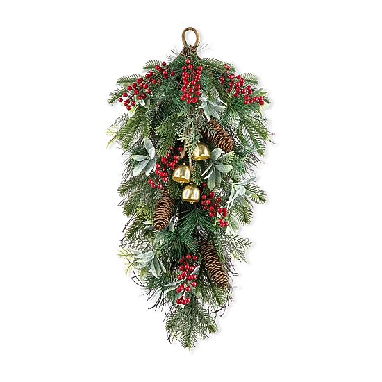 Glitzhome 2.2ft Berry Pinecone And Bell Teardrop Swag