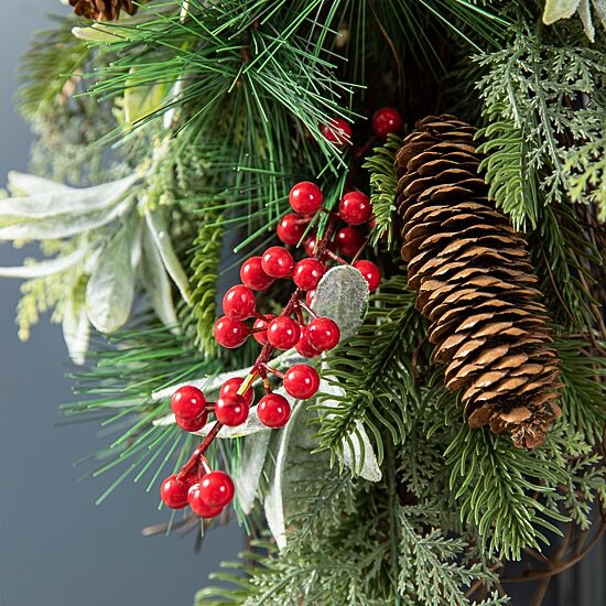 Glitzhome 2.2ft Berry Pinecone And Bell Teardrop Swag