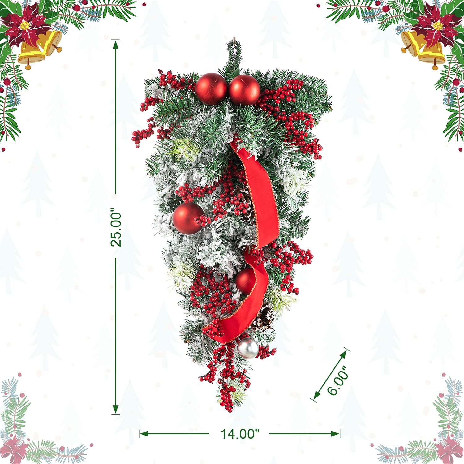 Glitzhome 2ft Flocked Berry Ornament Teardrop Swag