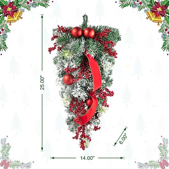 Glitzhome 2ft Flocked Berry Ornament Teardrop Swag