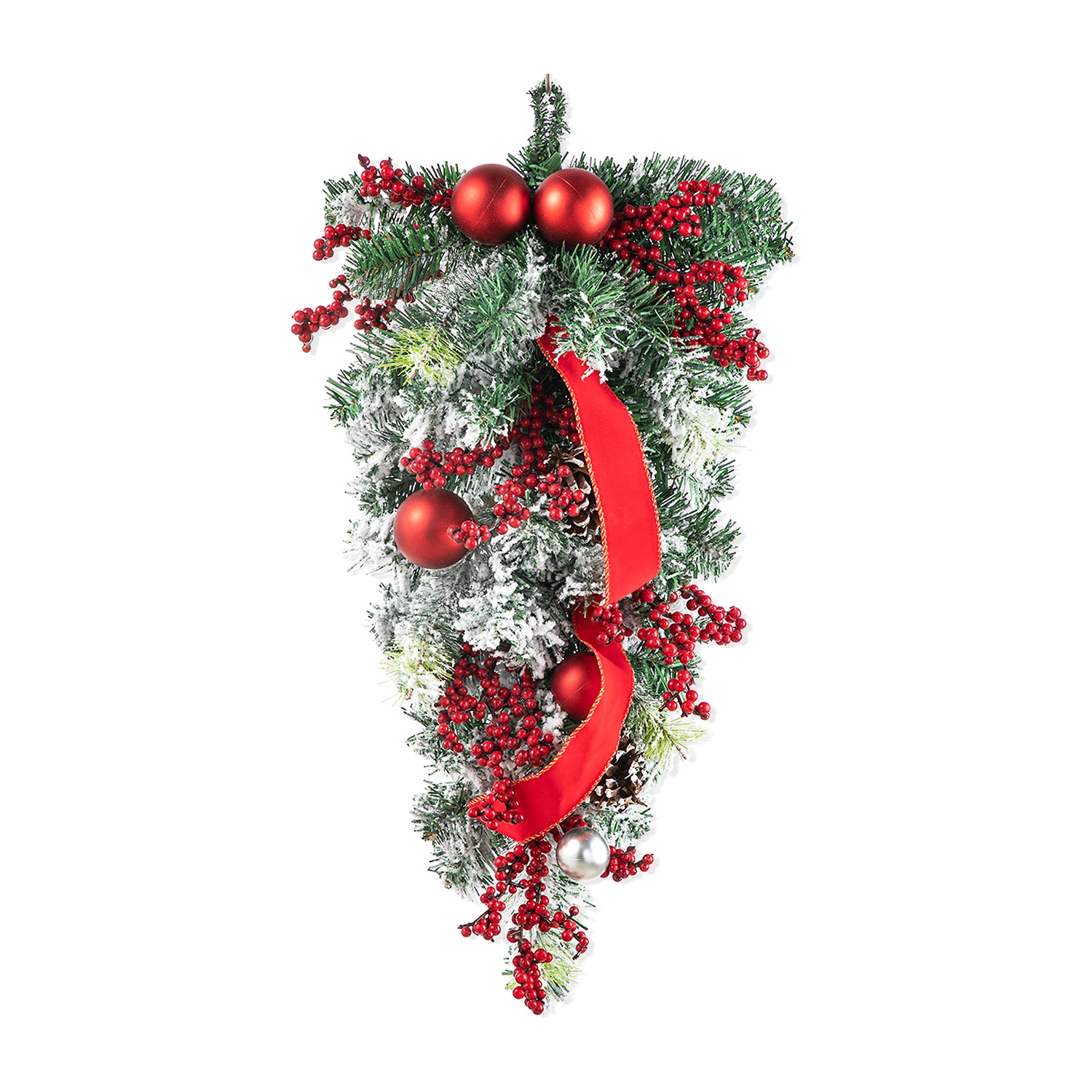 Glitzhome 2ft Flocked Berry Ornament Teardrop Swag