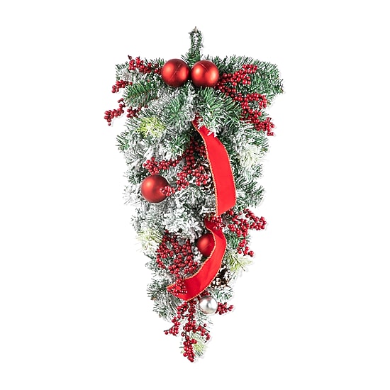 Glitzhome 2ft Flocked Berry Ornament Teardrop Swag