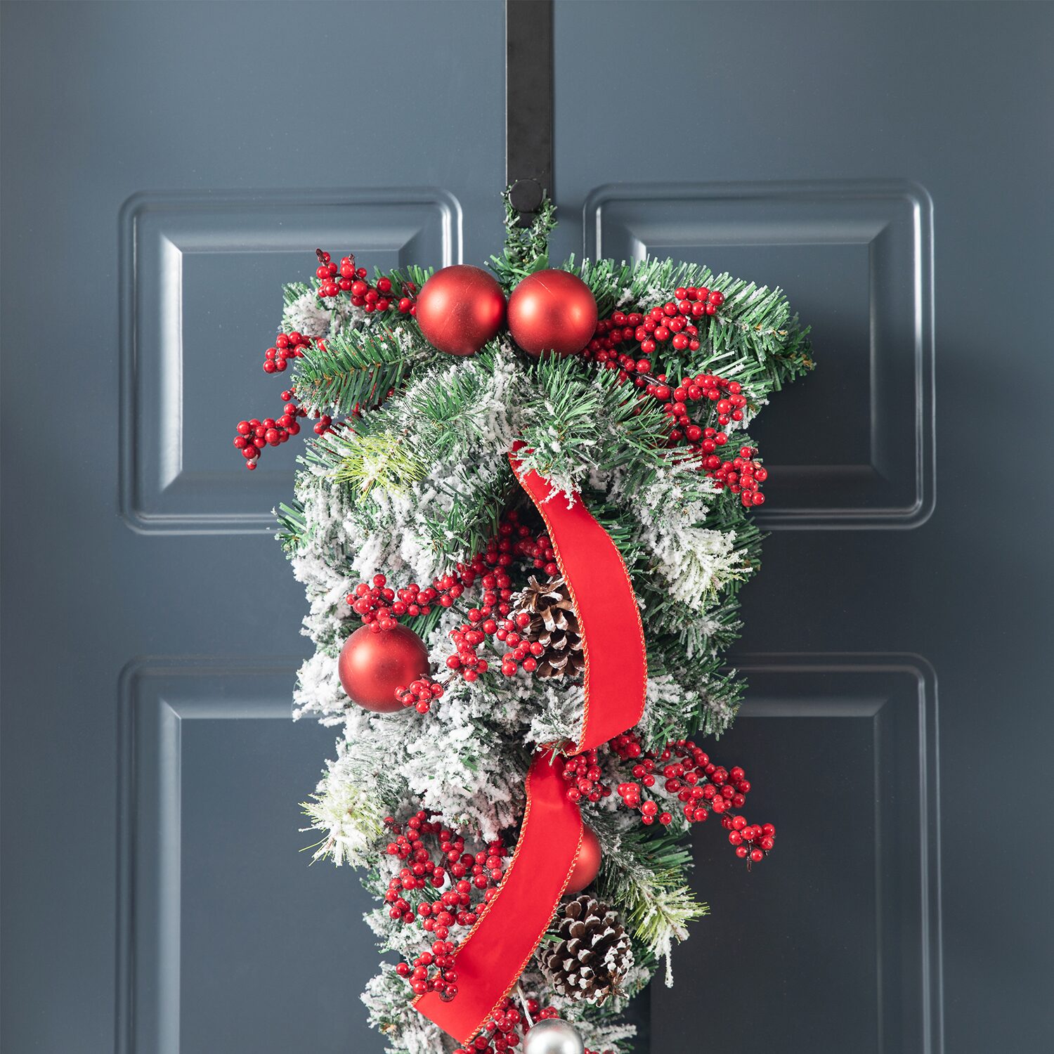 Glitzhome 2ft Flocked Berry Ornament Teardrop Swag