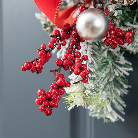 Glitzhome 2ft Flocked Berry Ornament Teardrop Swag