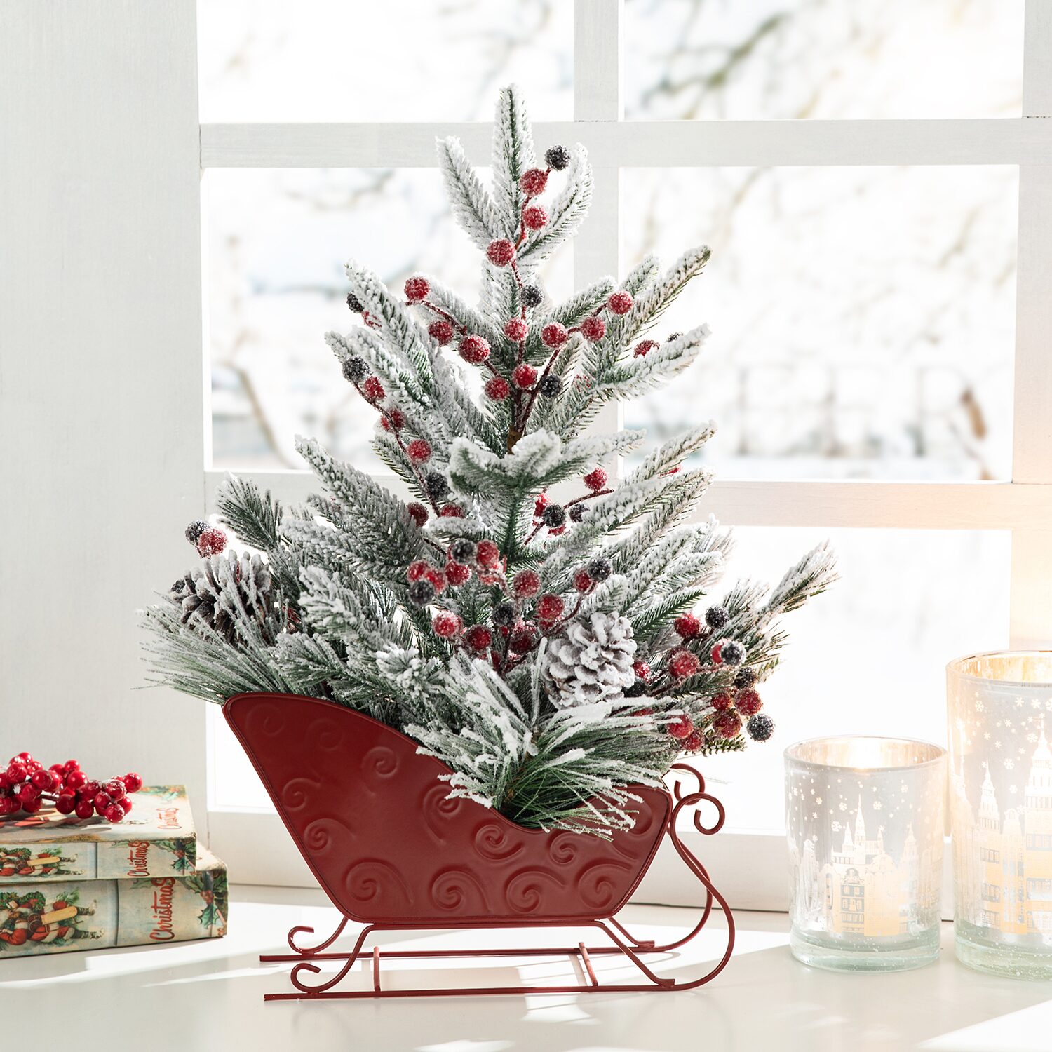 Glitzhome Frosted Floral Centerpiece Swag