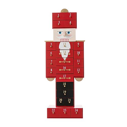 Glitzhome Wooden Nutcracker Countdown Christmas Advent Calendar, One Size, Red