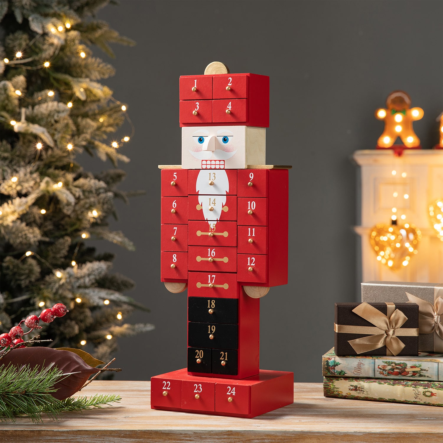 Glitzhome Wooden Nutcracker Countdown Christmas Advent Calendar