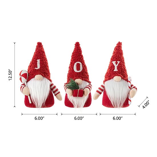 Glitzhome 3-pc ''Joy'' Fabric Christmas Decor Gnome