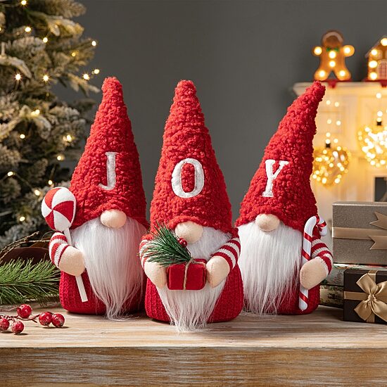 Glitzhome 3-pc ''Joy'' Fabric Christmas Decor Gnome
