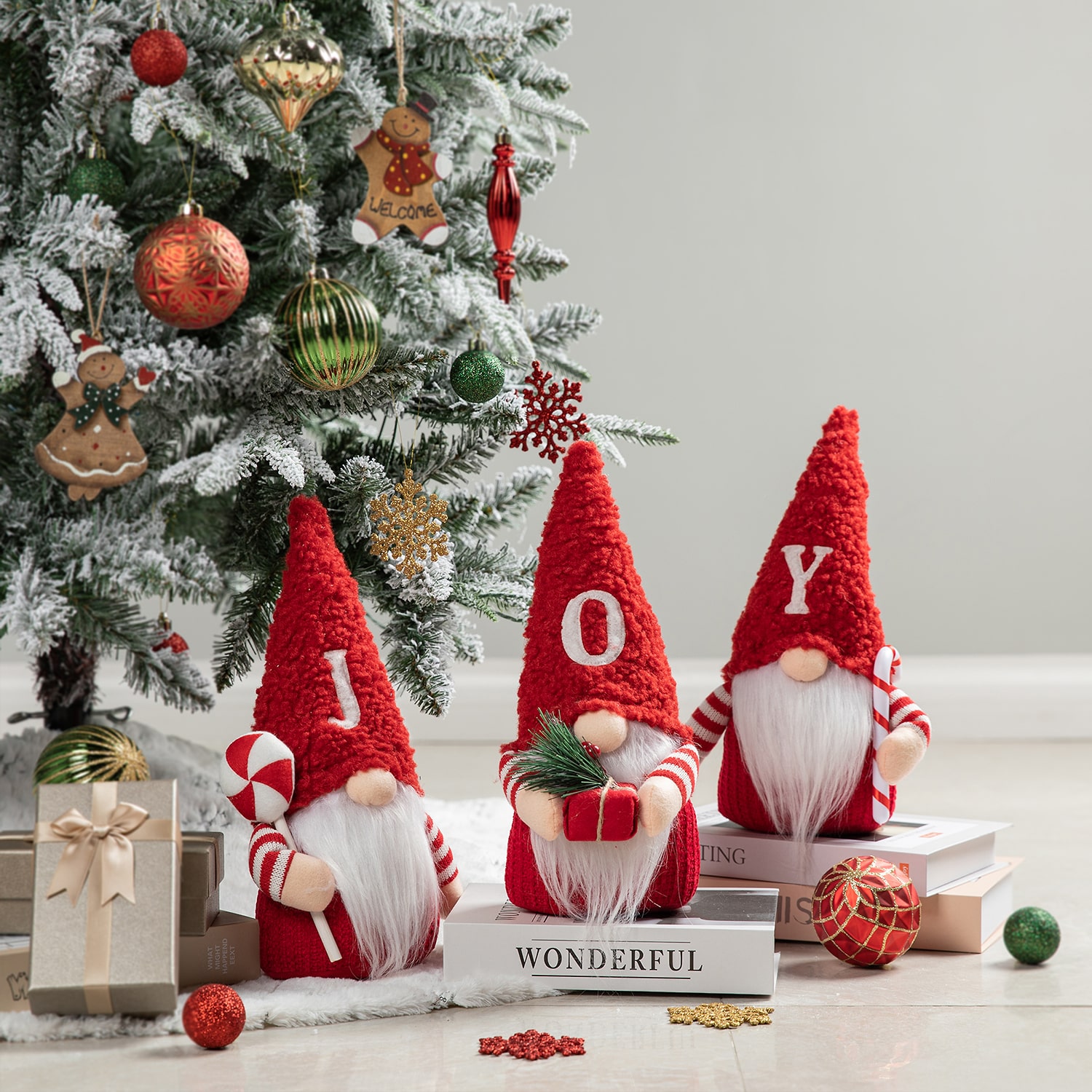 Glitzhome 3-pc ''Joy'' Fabric Christmas Decor Gnome